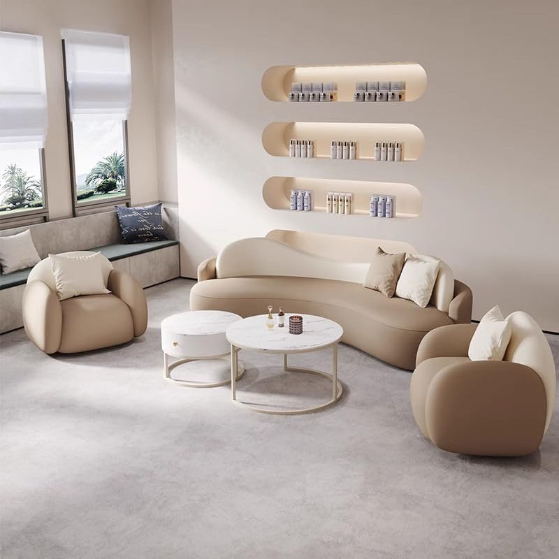 Aroma Homes Modern Minimalist Living Room Sofa Set – Luxury Curved 3-Seater Sofa with Plush Armchairs, Scandinavian Style (Beige & White) - Image 3